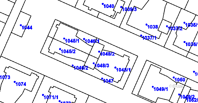 Parcela st. 1048/2 v KÚ Koblov, Katastrální mapa
