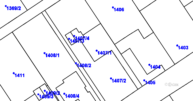 Parcela st. 1407/1 v KÚ Koblov, Katastrální mapa