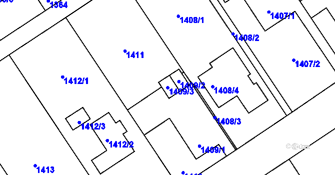 Parcela st. 1409/3 v KÚ Koblov, Katastrální mapa