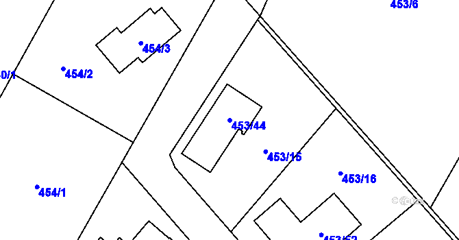Parcela st. 453/44 v KÚ Koblov, Katastrální mapa