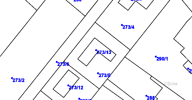Parcela st. 273/13 v KÚ Koblov, Katastrální mapa