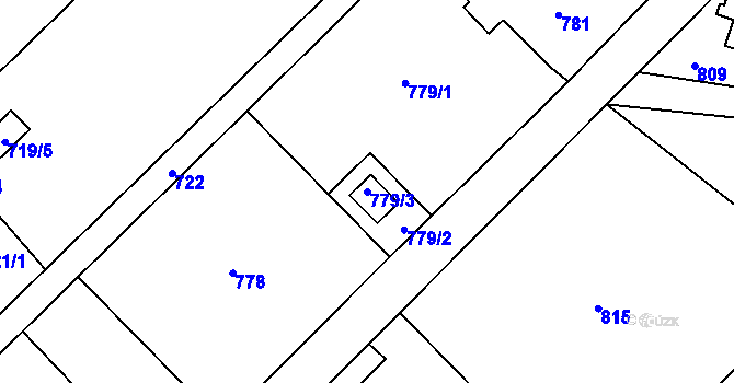 Parcela st. 779/3 v KÚ Koblov, Katastrální mapa