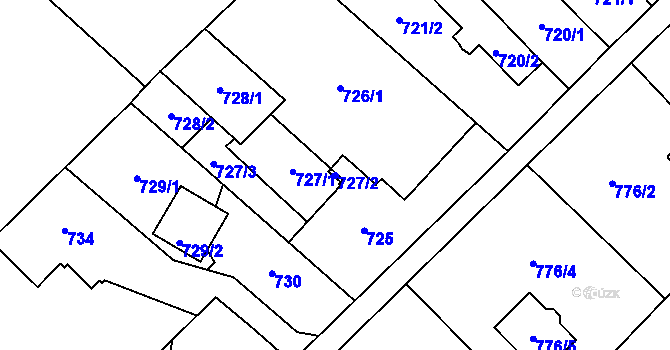 Parcela st. 727/2 v KÚ Koblov, Katastrální mapa