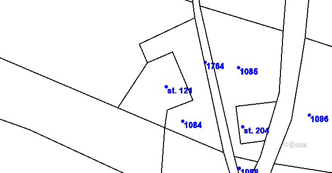 Parcela st. 121 v KÚ Koburk, Katastrální mapa