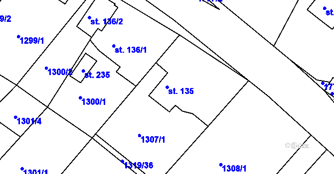 Parcela st. 135 v KÚ Koburk, Katastrální mapa