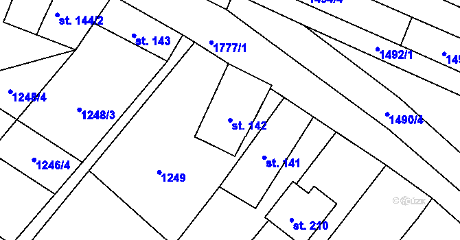 Parcela st. 142 v KÚ Koburk, Katastrální mapa