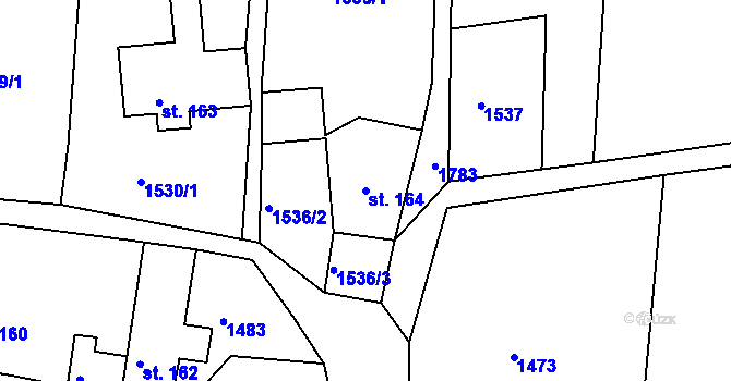 Parcela st. 164 v KÚ Koburk, Katastrální mapa