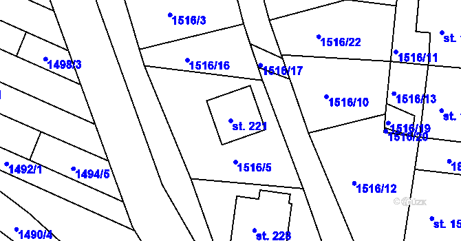 Parcela st. 221 v KÚ Koburk, Katastrální mapa