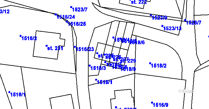 Parcela st. 226 v KÚ Koburk, Katastrální mapa