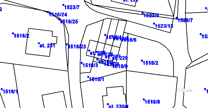 Parcela st. 227 v KÚ Koburk, Katastrální mapa