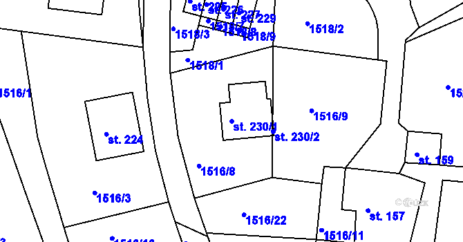 Parcela st. 230/1 v KÚ Koburk, Katastrální mapa
