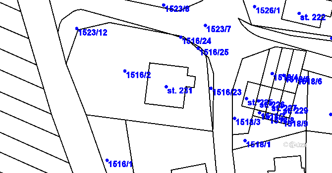 Parcela st. 231 v KÚ Koburk, Katastrální mapa