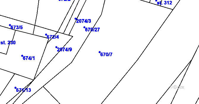 Parcela st. 670/7 v KÚ Kobylá nad Vidnavkou, Katastrální mapa
