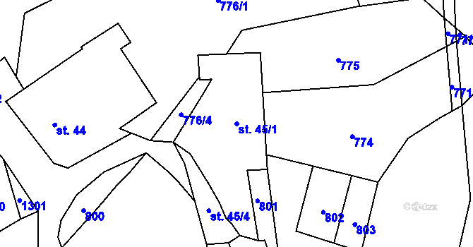 Parcela st. 45/1 v KÚ Kobylí, Katastrální mapa