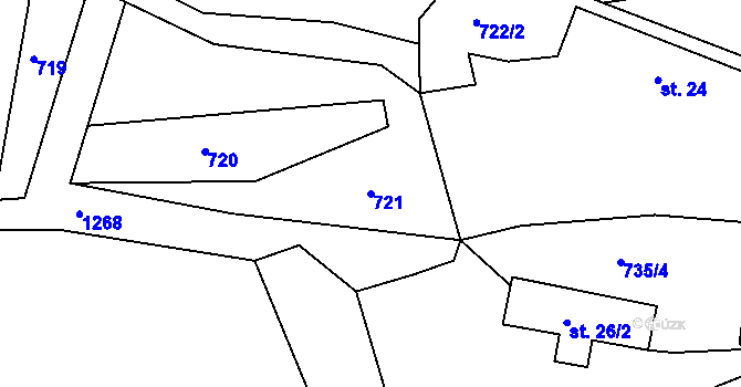 Parcela st. 721 v KÚ Kobylí, Katastrální mapa