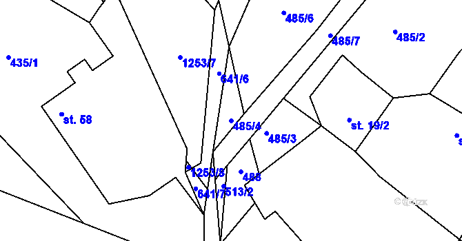 Parcela st. 485/4 v KÚ Kobylí, Katastrální mapa