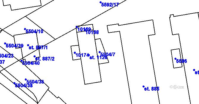 Parcela st. 5504/7 v KÚ Kobylí na Moravě, Katastrální mapa