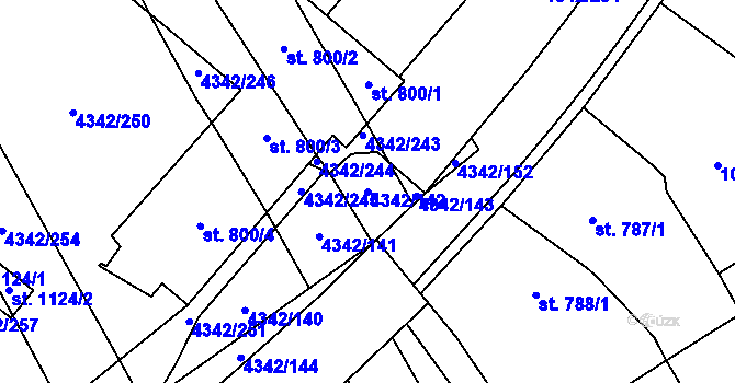 Parcela st. 4342/142 v KÚ Kobylí na Moravě, Katastrální mapa