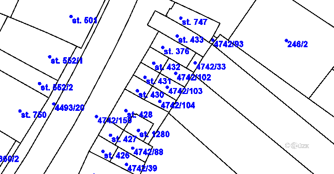 Parcela st. 4742/103 v KÚ Kobylí na Moravě, Katastrální mapa