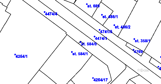 Parcela st. 584/5 v KÚ Kobylí na Moravě, Katastrální mapa