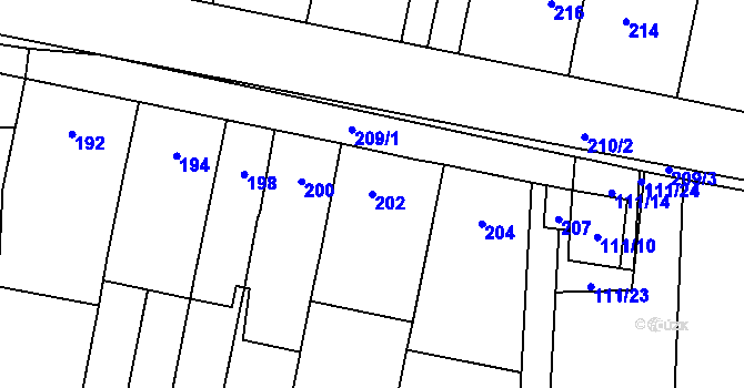 Parcela st. 202 v KÚ Kobylnice u Brna, Katastrální mapa