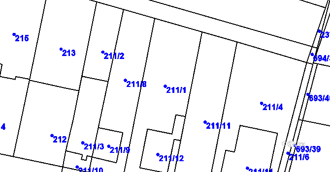 Parcela st. 211/1 v KÚ Kobylnice u Brna, Katastrální mapa