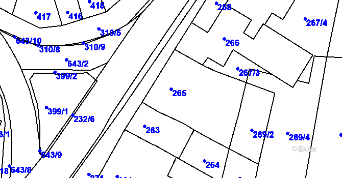 Parcela st. 265 v KÚ Kobylnice u Brna, Katastrální mapa