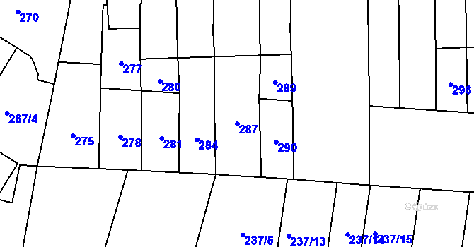 Parcela st. 287 v KÚ Kobylnice u Brna, Katastrální mapa