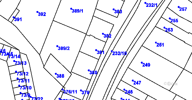 Parcela st. 381 v KÚ Kobylnice u Brna, Katastrální mapa