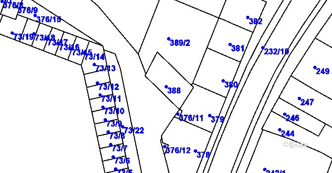 Parcela st. 388 v KÚ Kobylnice u Brna, Katastrální mapa