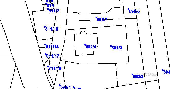 Parcela st. 592/4 v KÚ Kobylnice u Brna, Katastrální mapa