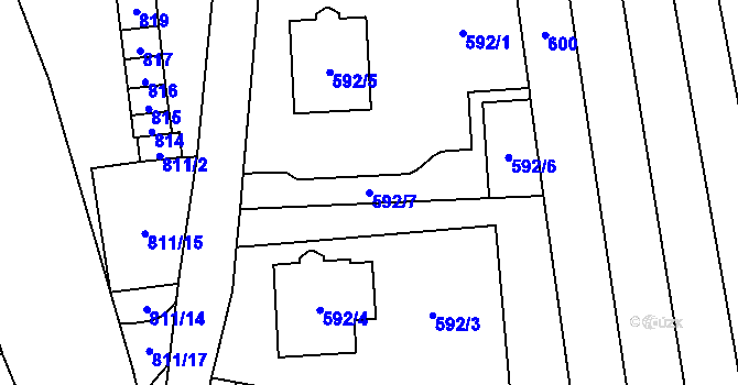 Parcela st. 592/7 v KÚ Kobylnice u Brna, Katastrální mapa