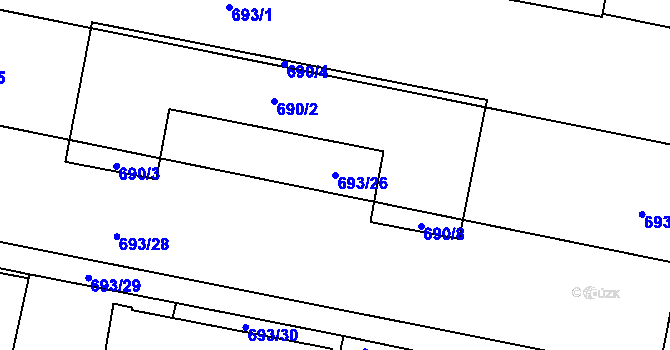 Parcela st. 693/26 v KÚ Kobylnice u Brna, Katastrální mapa