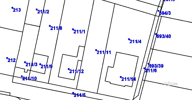Parcela st. 211/11 v KÚ Kobylnice u Brna, Katastrální mapa
