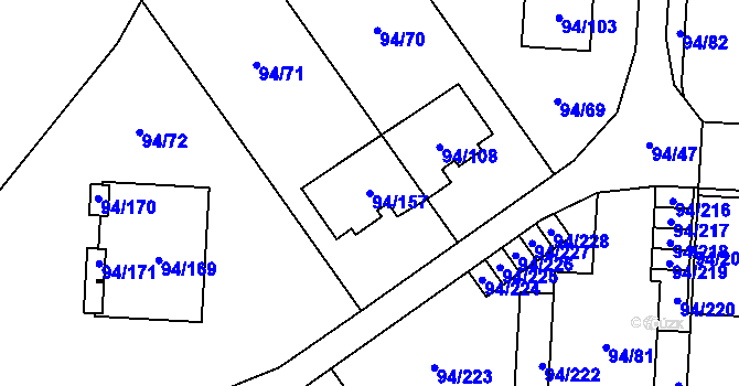 Parcela st. 94/157 v KÚ Kobylnice u Brna, Katastrální mapa