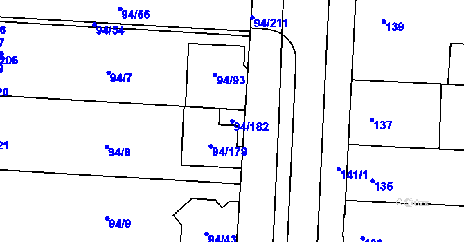 Parcela st. 94/182 v KÚ Kobylnice u Brna, Katastrální mapa