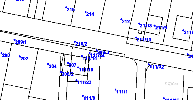 Parcela st. 209/3 v KÚ Kobylnice u Brna, Katastrální mapa