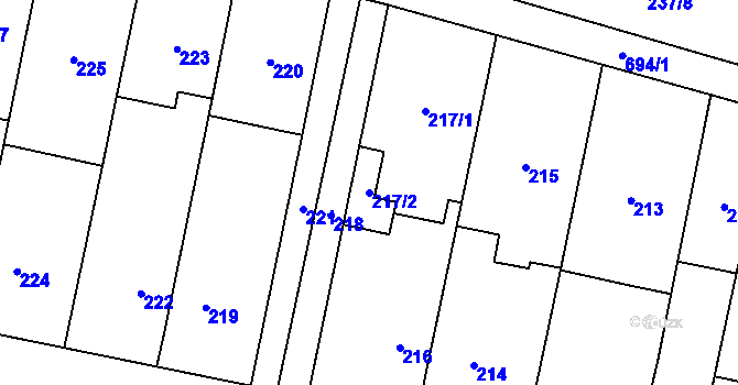 Parcela st. 217/2 v KÚ Kobylnice u Brna, Katastrální mapa