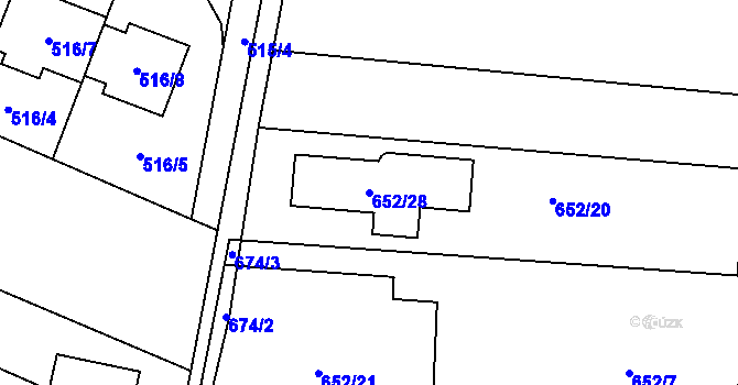 Parcela st. 652/28 v KÚ Kobylnice u Brna, Katastrální mapa