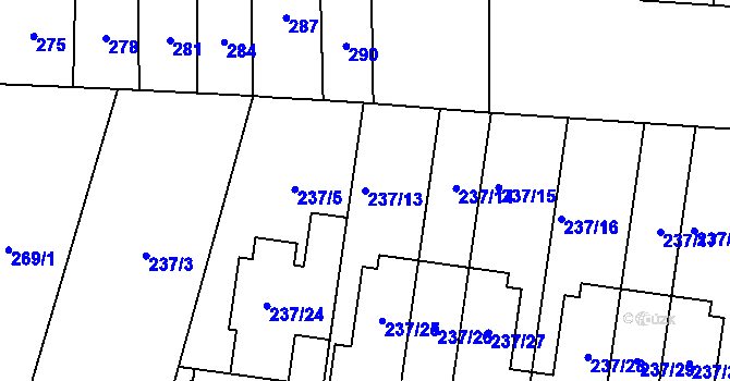 Parcela st. 237/13 v KÚ Kobylnice u Brna, Katastrální mapa