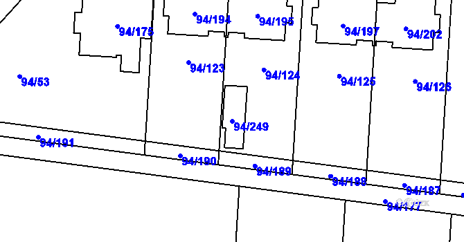 Parcela st. 94/249 v KÚ Kobylnice u Brna, Katastrální mapa