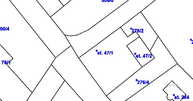 Parcela st. 47/1 v KÚ Kobyly, Katastrální mapa
