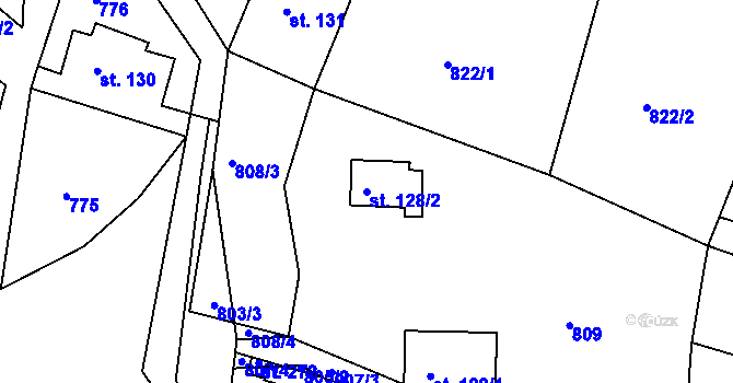 Parcela st. 128/2 v KÚ Kobyly, Katastrální mapa