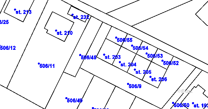 Parcela st. 203 v KÚ Kobyly, Katastrální mapa