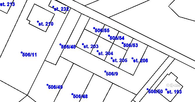 Parcela st. 204 v KÚ Kobyly, Katastrální mapa