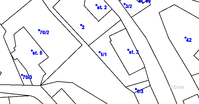 Parcela st. 1/1 v KÚ Kobyly, Katastrální mapa