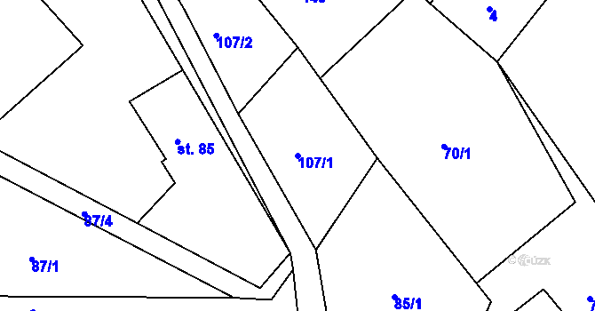 Parcela st. 107/1 v KÚ Kobyly, Katastrální mapa