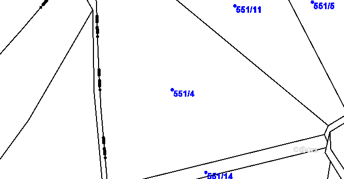 Parcela st. 551/4 v KÚ Kobyly, Katastrální mapa