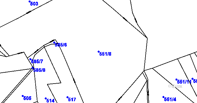 Parcela st. 551/8 v KÚ Kobyly, Katastrální mapa