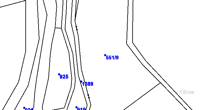 Parcela st. 551/9 v KÚ Kobyly, Katastrální mapa
